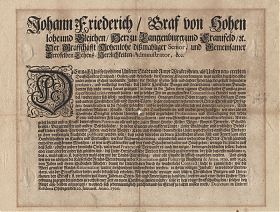 Grafschaft Hohenlohe (Weikersheim): Dekret bzgl. des Handels von Juden an Sonn- u. Feiertagen - Antiquariat Joseph Steutzger
